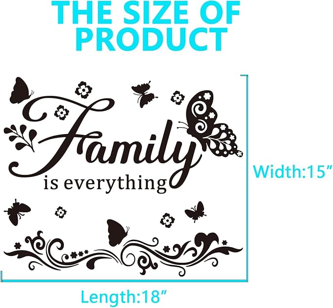 Inspirational Family Wall Stickers for Bedroom: Home Quotes Motivational Vinyl Art Wall Decals for Living Room Kitchen Apartment Bathroom - Family is Everything 18" X 15"
