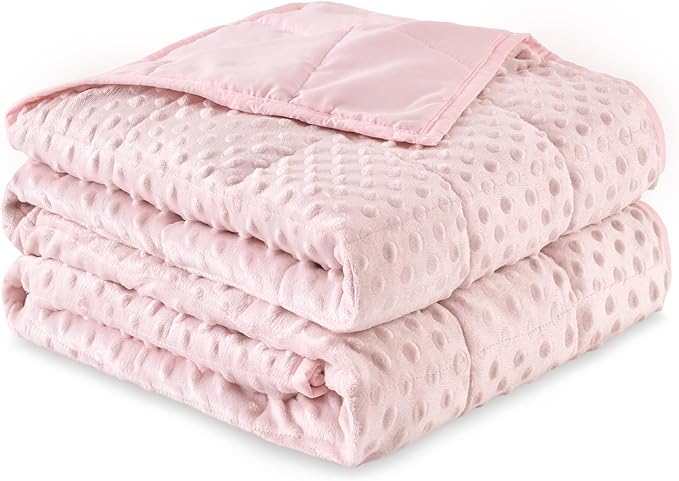 Sivio Weighted Blanket Twin 15 Pounds, Adult Weighted Blankets with Soft Minky Dots & Cozy Cooling Microfiber for Calming and Sleeping, Heavy Blanket, 48" x 72", Pink