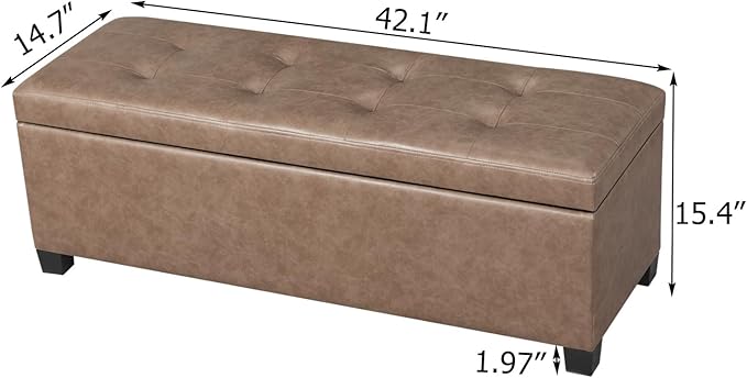 Homebeez 42" Faux Leather Storage Ottoman,End of Bed Bench,Upholstered Ottoman Bench with Storage for Living Room,Bedroom,Entryway