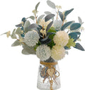 Artificial Flowers with Vase, Faux Flower Arrangement with Eucalyptus Leaves, Silk Hydrangea Table Centerpiece for Home Office Kitchen, Dining Room & Coffee Table Decor
