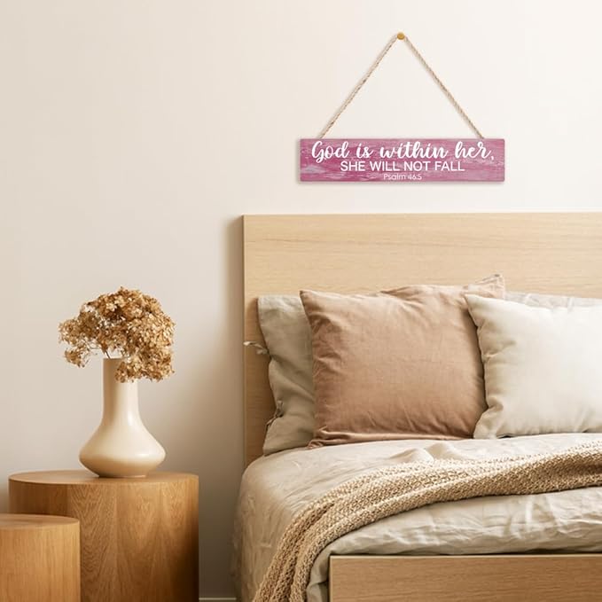 AGMDESIGN God is Within Her She Will Not Fall Wooden Sign, Women's Faith Decor for Wall, Christian Jesus Hanging Wooden Plaque for Home Farmhouse Prayer Room, Inspirational Gifts for Christian Sisters