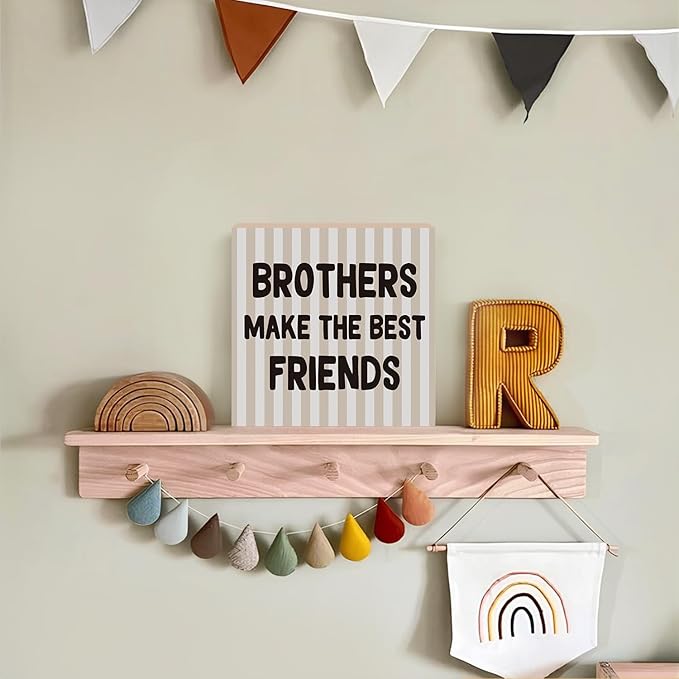 Lacama Boy Nursery Decor Wooden Box Sign, Brothers Make the Best Friends Decorations Wood Block Signs, Retro Neutral Striped Wood Sign for Toddler Boys Room Playroom Desk Shelf Wall Decor 5x5 Inches