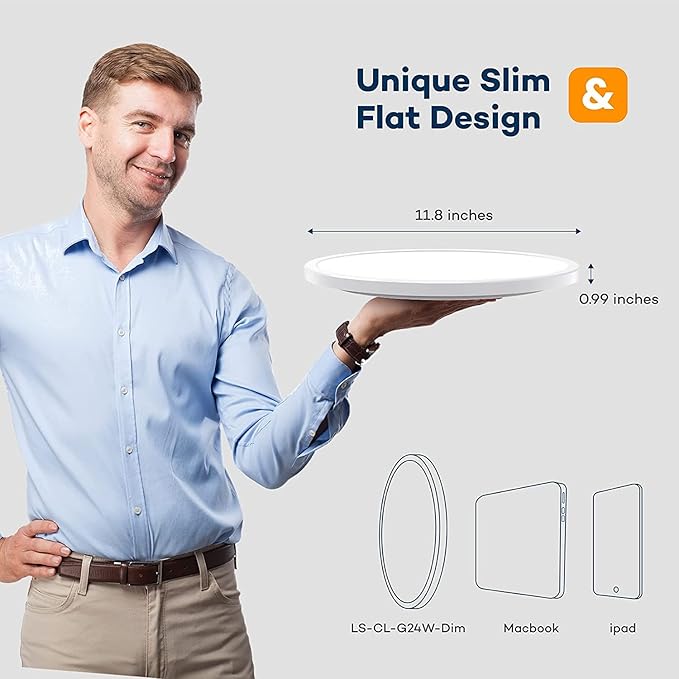 BLNAN Dimmable LED Flush Mount Ceiling Light Fixture with Remote Control, 12Inch 24W 3000K-6500K Light Color Adjustable, Modern Ultra-Thin Ceiling Lamp for Bedroom Kitchen, Wired