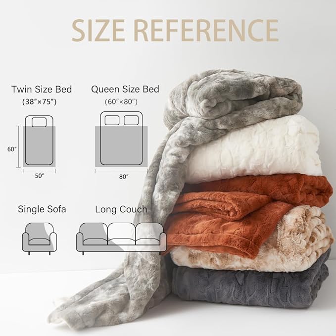 Krifey Oversized Faux Fur Blanket, Super Soft Cozy Blanket, Luxury Fluffy Throw Blanket Fuzzy Bed Throw, Plush for Women, Camel 60" x 80"