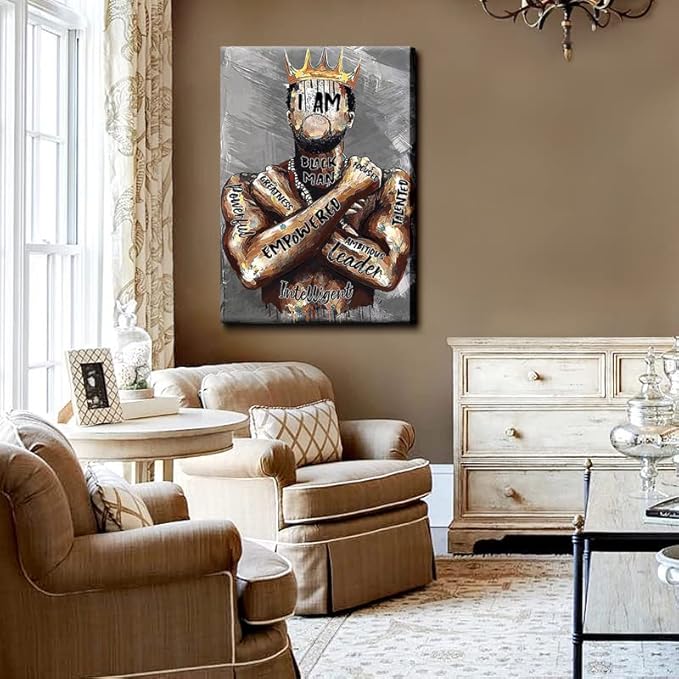 Framed Large 24 x 36 African American Canvas Wall Art Decor Black Man King Men Posters Prints Artwork Pictures Paintings for Living Room Bedroom hallway Office Men's Room Decoration Ready to