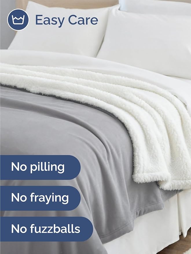 Sherpa Fleece Blanket King Size - Reversible Sherpa Fleece King Blanket - Super Soft Double Sided for Bed, Sofa, Couch - Thick, Warm, Fuzzy and Plush - Luxurious Bedding for Winter - Grey, 90" x 108"