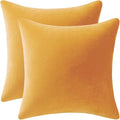 DEZENE Throw Pillow Covers 18x18 Mustard Yellow: Pack of 2 Cozy Soft Velvet Square Modern Luxury Decorative Throw Pillow Cases for Sofa Couch Living Room Bed Home Decor