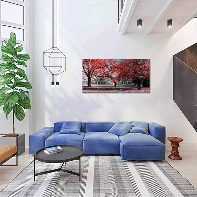 Bamdeya Wall Art Living Room Black White Wall Art Tree Red Wall Decor Natural Scenery Canvas Prints Art Forest Posters Painting Landscape Artwork for Wall Decorations Roon Decor Framed-20x40inches