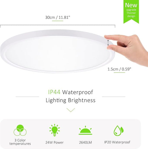 6 Pack LED Flush Mount Ceiling Light, 24W Ultra Thin Round White 3000k/4000k/6500k 3 Color Temperatures Adjusted 12 Inch Modern Ceiling Lights for Bedroom Bathroom Kitchen