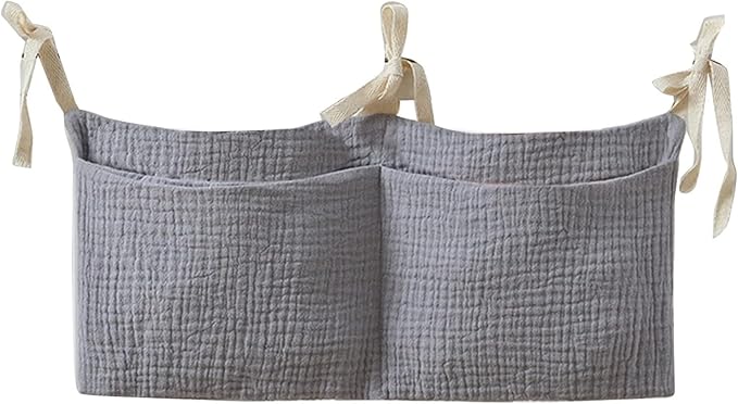 Bedside pouch for storing baby bottles and blankets - Bedside storage bag for organizing baby diapers - Gray