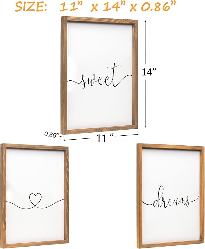 Set of 3 Sweet Dream Sign Bedroom Wall Decor Above Wed Wall Sign Farmhouse Wall Decor for Home Bedroom And Living Room (Brown, 16"x24")