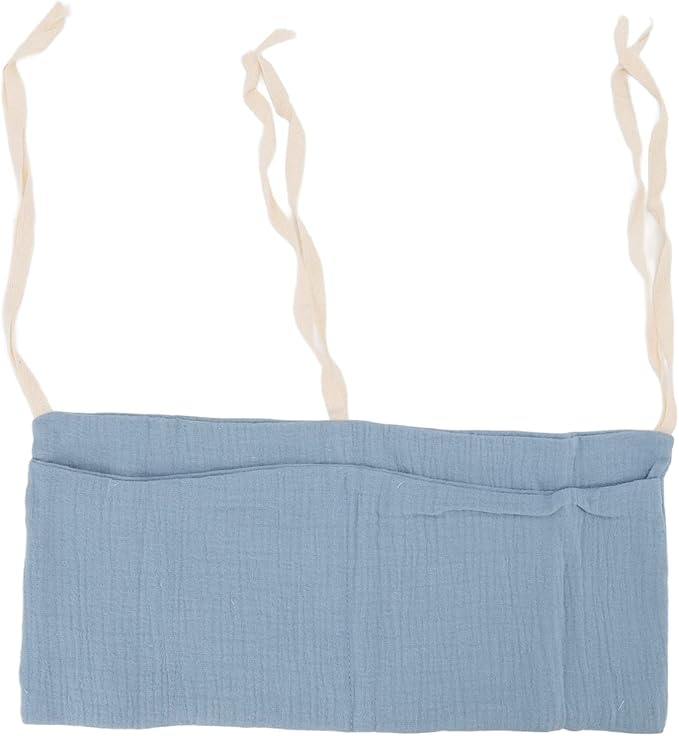 Diaper Caddy, Pure Cotton Cloth Baby Bedside Hanging Storage Bag Diaper Stacker Crib Organizer Hanging For Crib 2 Pockets Adjustable Strap Organizer for Baby Cribs and Toys (Dark Blue)