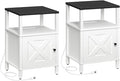 Set of 2 Farmhouse Nightstand with Charging Station, White Bedside Table with USB&Type-C Ports and Outlets, End Table with Storage, Night Stand for Bedroom, White and Black ETBW96E01S2