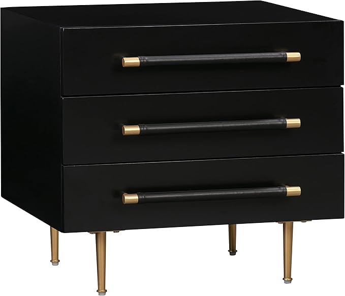 Tov Furniture Trident 3-Drawer Nightstand (Black) | Bedside Table with Storage
