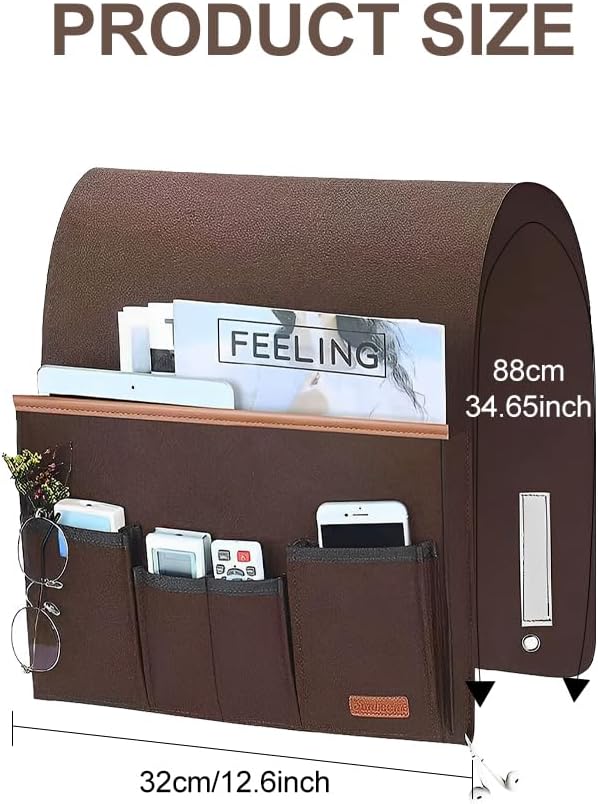 SYCOOVEN Armchair Caddy for Couch Remote Control Holder, Non-Slip Bedside Caddy Organizer Sofa Armrest Organizer for Magazine, Tablet, Phone, iPad(COLOR:brown)