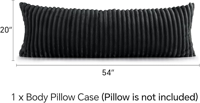 BEDELITE Fluffy Faux Fur Body Pillow Cover with Zipper, Luxury Plush 3D Striped Pillow Cover 20x54 Inches, Super Soft and Cozy Long Body Pillow Pillowcase for Bed Sofa Couch Room Decor(Black)