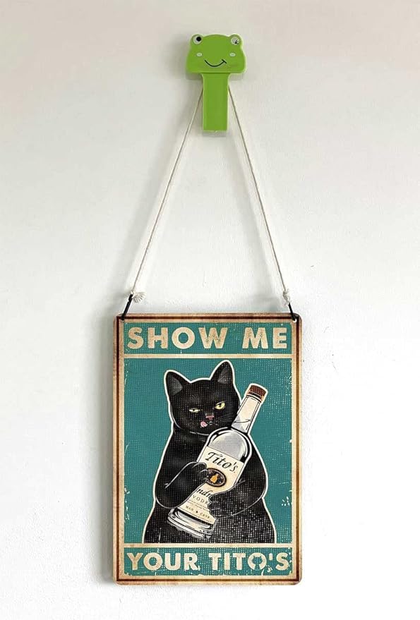 Funny Show Me Your Tito's Black Cat Poster Man Cave Sign Vintage Bar Sign Bar Wall Decor 12" * 8" (098)