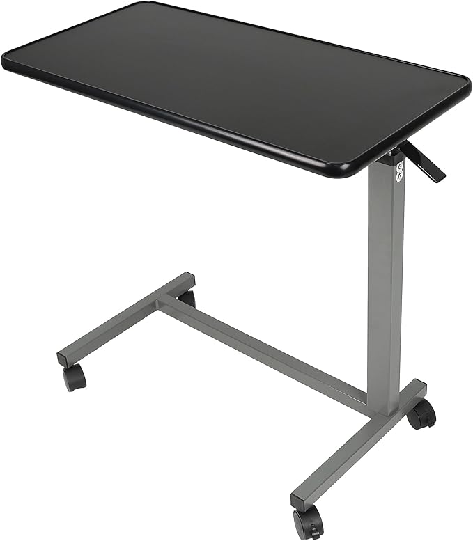 Vaunn Medical Pneumatic Adjustable Overbed Bedside Table with Wheels (Hospital and Home Use)