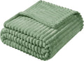Vessia Flannel Fleece Throw Blanket, 300GSM Cozy Sage Green Striped Throw for Couch, Sofa and Bed, Warm and Soft Cozy Green Microfiber Ribbed Blanket for All Season(50x40inch)