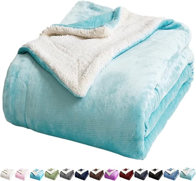LBRO2M Sherpa Fleece Bed Blanket Queen Size,Super Soft Fuzzy Plush Warm Cozy Fluffy Microfiber Couch Throw Velvet Double Reversible Luxurious Blankets (Turquoise,Queen(90x90 Inches))