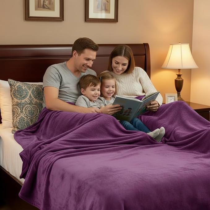 Fleece Blanket Full/Queen - 80x90 Inch Lightweight & Buttery-Soft Throw for Bed, Sofa, Camping | 300GSM Cloud-Touch Microfiber | Cozy Essentials for Travel & Movie Nights, (Purple)