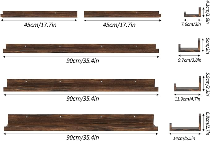 Giftgarden 36 Inch Large Floating Shelves for Wall Set of 5, Rustic Wood Wall Shelves for Bathroom, Bedroom, Kitchen, Living Room Storage and Decoration, Brown Picture Ledge