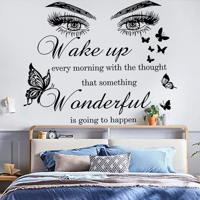 Inspirational Quotes Vinyl Eyes Eyelash Decals Motivational Sayings for Wall Art Decor Sticker Positive Lettering Wall Decal for Women Girls Bedroom Living Room Home Beauty Salon Decoration