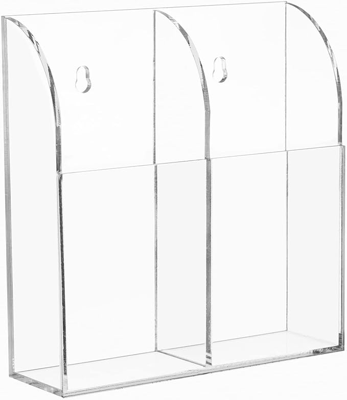 HBlife Acrylic Remote Control Holder Organizer, Clear Wall Mount Caddy for TV, Bedside - 2 Compartments