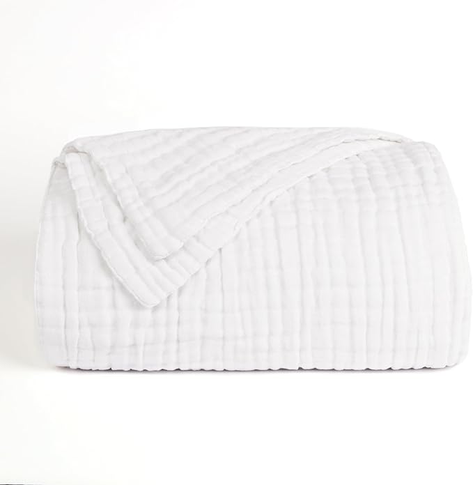Love's cabin 100% Cotton Muslin Blanket, 6 Layer Lightweight Breathable Gauze Queen Size Blanket 90 x 90 Inches, Soft All Season Blanket for Bed, White
