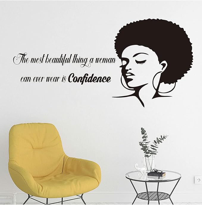 African Woman Beauty Salon Wall Art Decal Beautiful Afro Black Girl Vinyl Wall Stickers Room Decor for Women Murals (LL2476 Black)