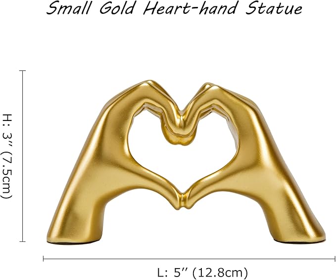 FANTESTICRYAN Small Heart Hands Statues Hand Love Sculpture Cute Decorative Home Decor Ornaments for Living Room, Wedding, Office Desktop, Cabinets, Bookshelf (Small Gold)