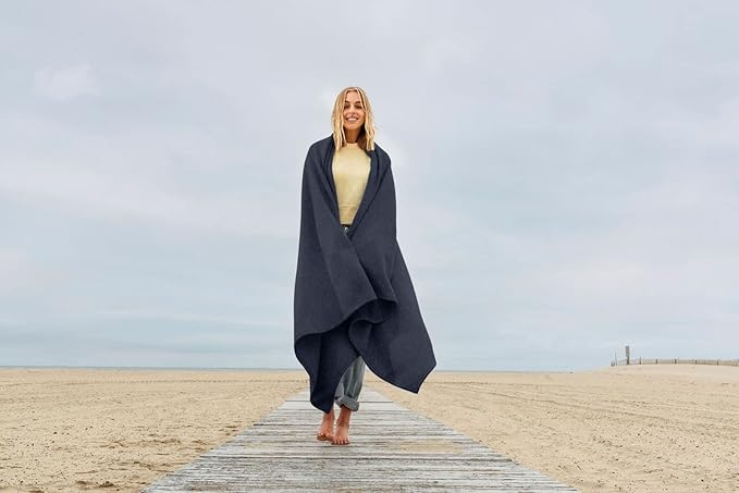 MV Sport Lightweight Sweatshirt Blanket Throw – Warm & Cozy, Breathable Oversized Fleece Knit, Couch, Bed, Travel, Cold Nights, and Outdoors – Soft Light Weight Blanket 54" x 84" Navy Heather