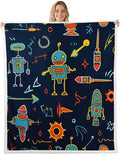 Erosebridal Nursery Robot Sherpa Blanket - Cartoon Rocket Throw for Kids, Boys, Girls - Gear Machine Science Fuzzy Fleece 50"x60" Blue Orange - Child Sofa Decor