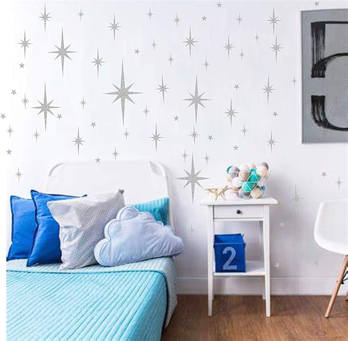 Retro Starburst Wall Decals Star Wall Stickers Atomic Star Walls Decals Geometric Walls Decor Modern Nursery Decor Peel and Stick Stars(116pcs)