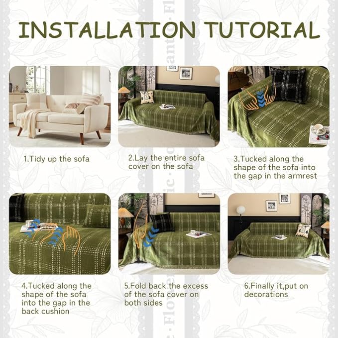 HANDONTIME Couch Covers for Dogs, Buffalo Check Sofa Cover White Plaid Geometric Pet Couch Cover for Dogs & Cats Chenille Sofa Covers Washable 3 Seat Sectional Covers Soft (Matcha Green, 71"x150")