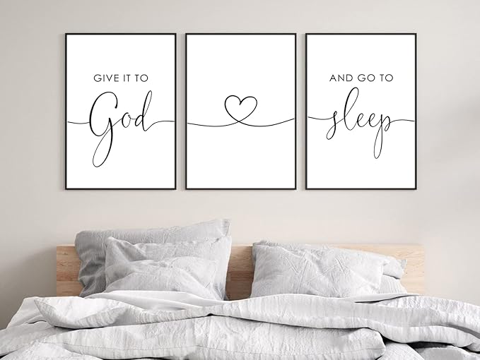 Pennclys Give It to God and Go to Sleep Sign Canvas Wall Art Above Bed Wall Decor for Bedroom Bible Verse Prints Farmhouse Bedroom Pictures Artwork for over the Bed 12x16x3 Inch Unframed
