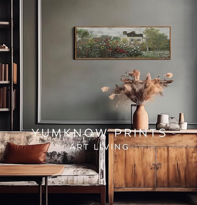 Framed Canvas Wall Art for Bedroom - Long Horizontal 13.5x40" Above the Bed - Vintage Farmhouse French Country Room Decor - Rustic Garden Botanical Flower Floral Oil Painting - Cottagecore Aesthetic