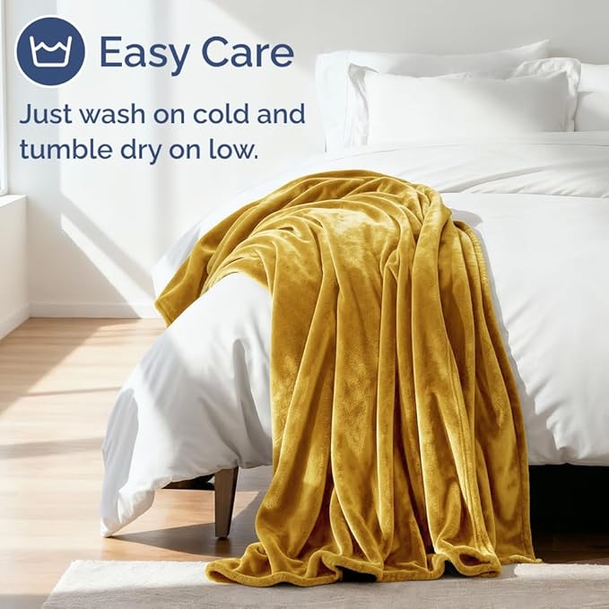Ultra Soft Fleece Blanket King Size - Flannel Fleece Luxury King Blanket - Lightweight for Couch Bed Chair - Thick, Warm and Breathable - All Season Cozy Fuzzy, Anti-Static Microplush Bedding, Gold