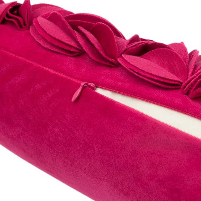 KINGROSE 3D Flower Cushion Cover Home Decorative Throw Pillow Cover Rectangular Pillowcase Sham for Couch Bed Living Room Sofa 12 x 20 Inches Velvet Rose Red