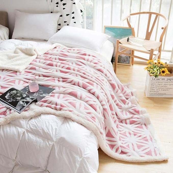 LOMAO Sherpa Fleece Blanket Easter Gifts for Mom Cozy Soft Throw Blanket for Women Men Dual Sided Couch Sofa Bed Blanket (Pink, 90''x90'')