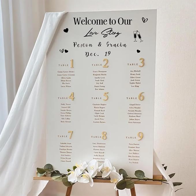 HLNIUC Welcome To Our Love Story Mirror Stickers Double-Sized 2Pcs,DIY Lettering Wedding Wall Decal,Bride And Groom Names Decals,Hello Darling Wedding Sticker for Window Sign Marriage Decoration