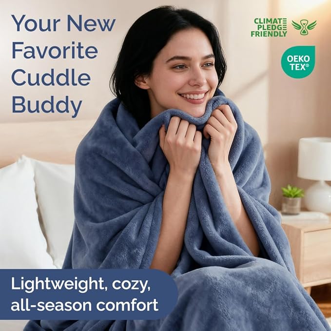 Ultra Soft Fleece Blanket King Size - Flannel Fleece Luxury King Blanket - Lightweight for Couch Bed Chair - Thick, Warm and Breathable - All Season Cozy Anti-Static Microplush Bedding, Washed Blue