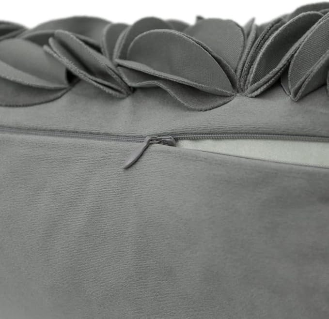 KINGROSE Handmade 3D Flower Accent Pillow Cover Decorative Throw Pillow Case Solid Soft Cushion Covers Velvet 12 x 20 Inches Grey
