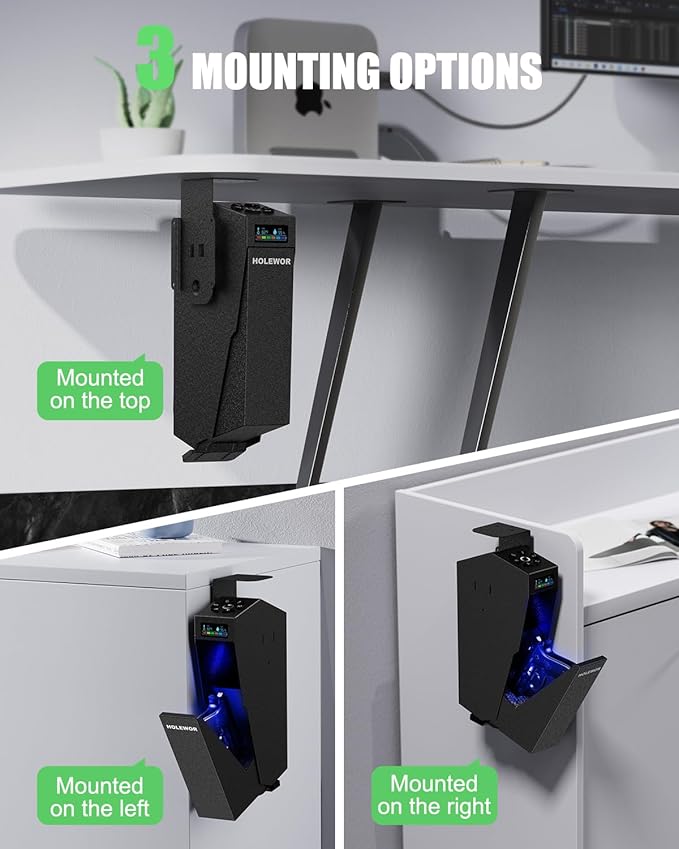 Gun Safe, Biometric Pistol Safe Fingerprint Quick Access Drop Down Handgun Safe Single Mount Pistol Case for Desk Bedside Nightstand