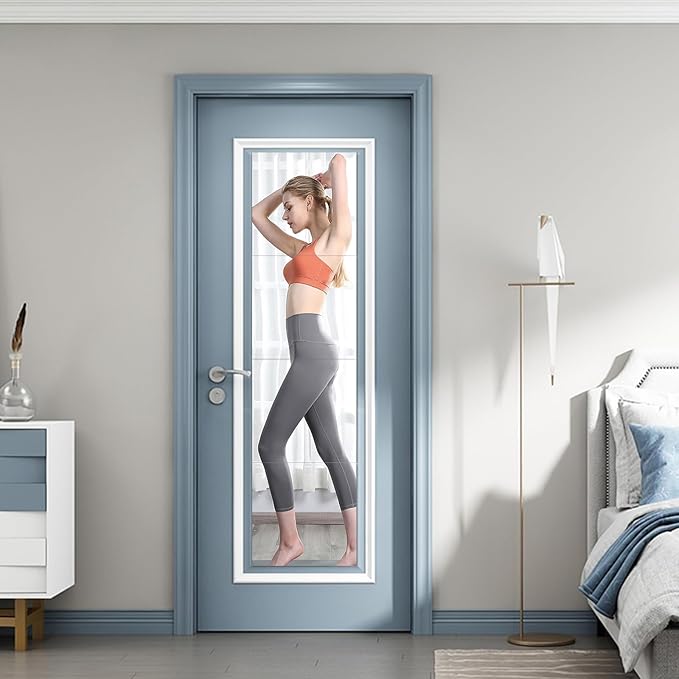HD Glass Full Length Wall Mirror Tiles, 12'' x 12'' x 4PCS, Frameless Full Body Mirror Tiles for Bedroom, Full Length Mirror Wall Mounted for Home Gym, Door