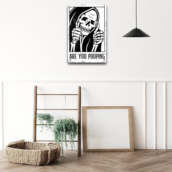 Funny Gothic Bathroom Home Decor Metal Tin Sign: Funny "Are You Pooping?" Bathroom Wall Art Decor Sign for Skull Lovers 8 X 12 Inch