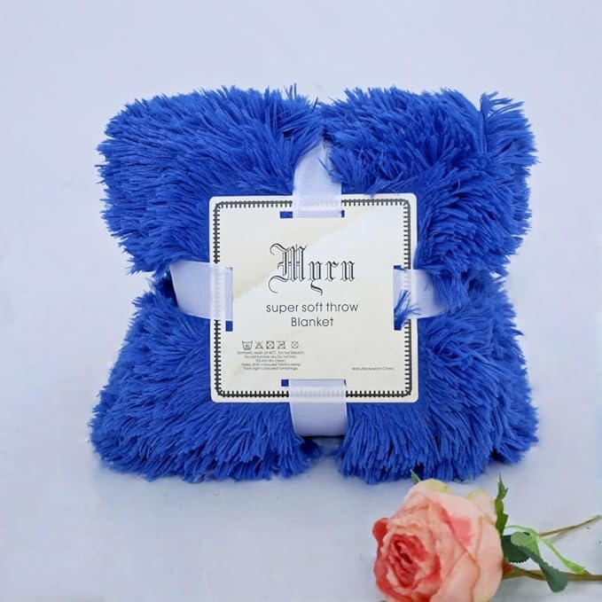 Plush Super Soft Blanket Bedding Sofa Cover Furry Fuzzy Fur Warm Throw Qulit Cozy Couch Blanket for Winter (51x63 Inches,Royal Blue)