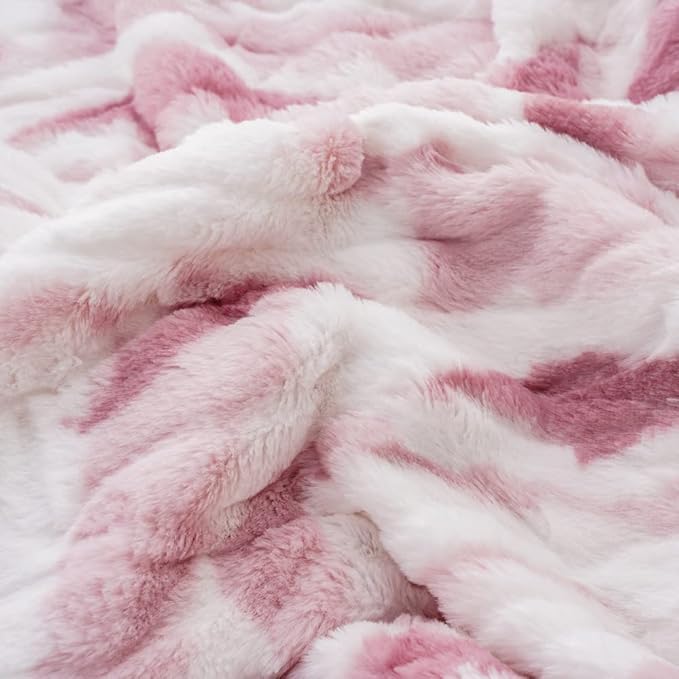 Super Soft Faux Fur Throw Blanket- Royal Luxury Cozy Plush Rose Pink Color Blanket use for Couch Sofa Bed Chair, Reversible Fuzzy Faux Fur Velvet Blanket 50 Inch x 60 Inch (Printed Pink)