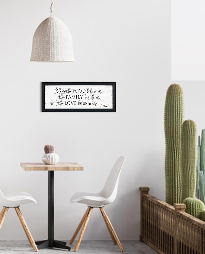 Bless The Food Before Us Wall Decor:Farmhouse Kitchen Signs Wall Decor Bible Verse Quotes Christian Wall Art Modern Rustic Farmhouse Dining Room Decor Black Frames Hanging Plaques 6" x 15"