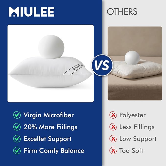 MIULEE 26x26 Inch Euro Pillows Inserts, Pack of 2 Down Alternative Virgin Filling Comfy Support Throw Pillows for Sofa Couch Bed